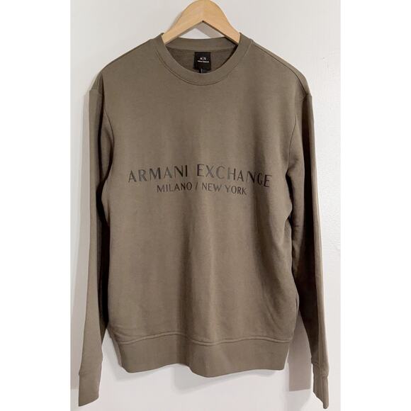 AX Armani Exchange Milan NY Logo Mens Olive Green Crew Neck Sweatshirt Medium - Picture 1 of 3